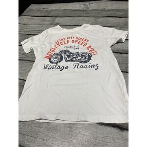 Retro Rebel Boys Motorcycle White Tshirt Size 9-10 Years Retro City Riders